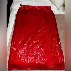 Mid length red sequin skirt